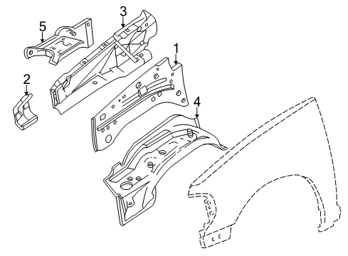 2011 Audi TT Quattro Inner Components - Fender Apron Panel Diagram for 6L2Z16E205AA