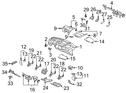 2008 Mitsubishi Outlander Instrument Panel Bolt Diagram for MS240122
