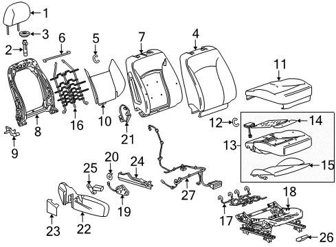 2011 Buick Regal Passenger Seat Components Seat Back Cover Diagram for 13348093