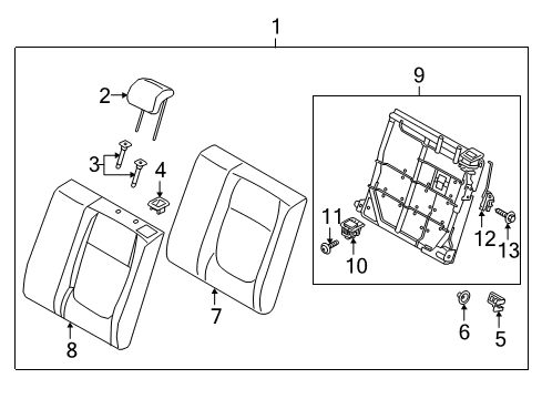 2018 Hyundai Accent Rear Seat Components Frame Assembly-Rear Seat Back LH Diagram for 89310H9530TRY