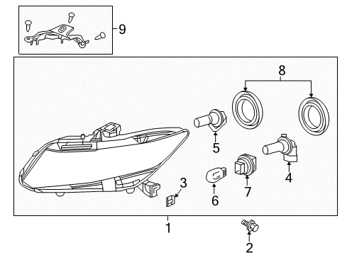2012 Honda Civic Headlamps Headlight Assembly, Driver Side Diagram for 33150TR0A01