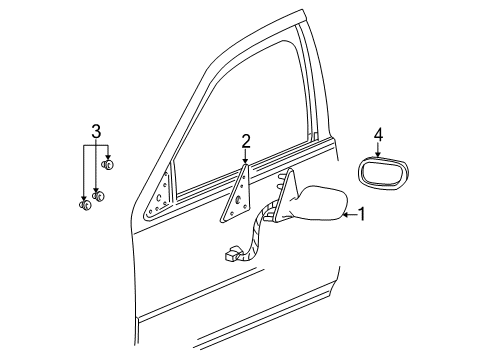 1999 Cadillac Seville Outside Mirrors Mirror Glass Diagram for 88891649