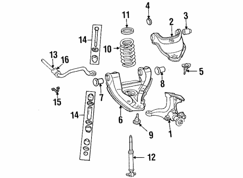 1993 GMC K1500 Front Suspension Components, Lower Control Arm, Upper Control Arm, Stabilizer Bar Lower Control Arm Front Bushing Diagram for 15687205