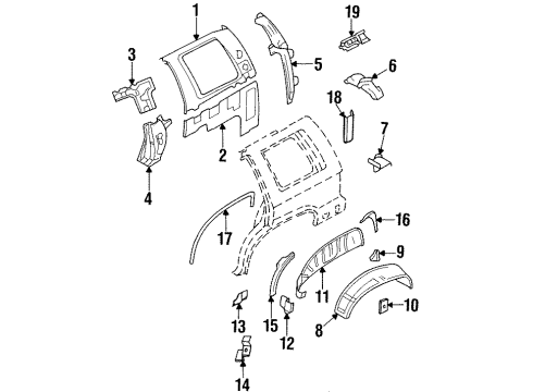 1998 Acura SLX Inner Structure - Quarter Panel Bracket, Passenger Side Assist Grip Diagram for 8978022280