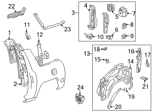 1998 Toyota RAV4 Inner Structure - Quarter Panel Striker Retainer Diagram for 6131516020