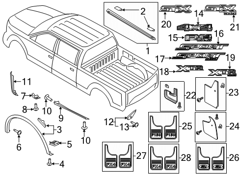 2020 Ford F-150 Exterior Trim - Pick Up Box Upper Molding Diagram for FL3Z84291A40AA
