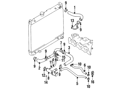 1990 Geo Tracker Radiator Hoses Radiator Outlet Pipe Diagram for 96063497