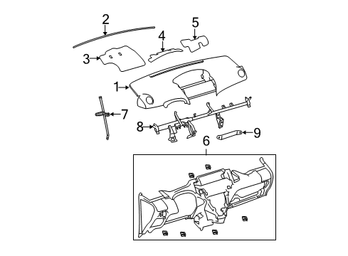 2008 Toyota Yaris Cluster & Switches, Instrument Panel Instrument Panel Brace Diagram for 5530652210