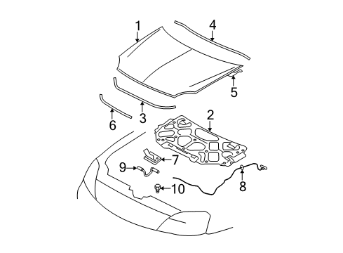 2007 Ford Five Hundred Hood & Components Release Cable Diagram for 5F9Z16916AC