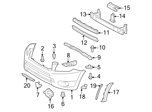 2007 Toyota RAV4 Front Bumper Reinforcement Retainer Diagram for 5211642020