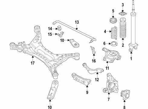 2021 Nissan Maxima Rear Suspension Components, Upper Control Arm, Stabilizer Bar Bound Rear Suspension Bumper Assembly Diagram for 55240JA00A