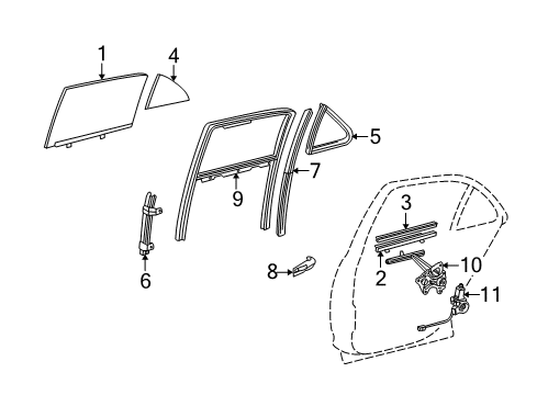 2004 Lexus LS430 Rear Door Regulator Sub-Assy, Rear Door Window, RH Diagram for 6980350030