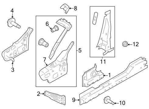 Hinge Pillar, Lock Pillar Rocker Reinforcement Diagram for FR3Z76100K31B