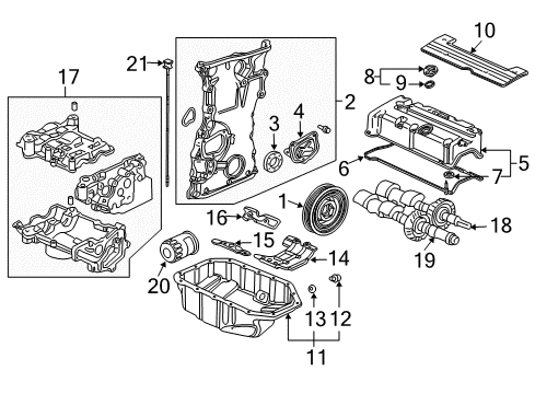 2002 Honda Civic Engine Parts, Mounts, Cylinder Head & Valves, Camshaft & Timing, Variable Valve Timing, Oil Pan, Oil Pump, Balance Shafts, Crankshaft & Bearings, Pistons, Rings & Bearings Dipstick, Oil Diagram for 15650PNA014
