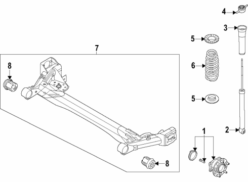 2021 Kia Seltos Rear Suspension, Lower Control Arm, Upper Control Arm, Stabilizer Bar, Suspension Components TORSION Axle COMPLET Diagram for 55100Q5000