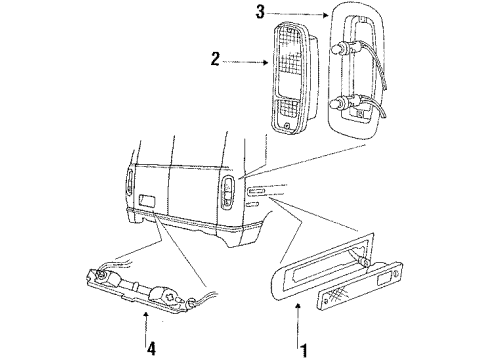 1988 Ford E-350 Econoline Rear Combination Lamps, License Lamps, Side Marker Lamps Combo Lamp Assembly Diagram for D5UZ13404A