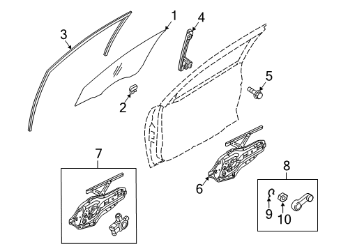 2011 Kia Forte Front Door - Glass & Hardware Grip Assembly-Front Door Glass Diagram for 824122D010