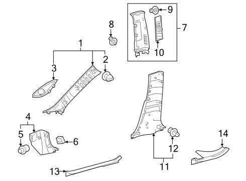 Interior Trim - Pillars Belt & Retractor Bolt Diagram for 90105A0100