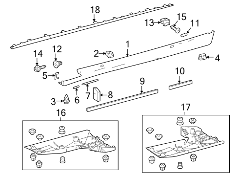 2017 Lexus IS350 Exterior Trim - Pillars, Rocker & Floor Lower Molding Retainer Diagram for 7692352021