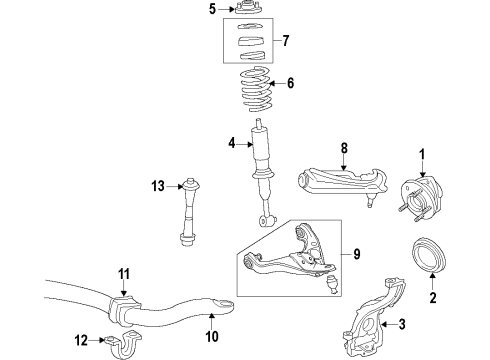 2008 Ford Explorer Sport Trac Front Suspension Components, Lower Control Arm, Upper Control Arm, Stabilizer Bar Stabilizer Bar Diagram for 9L2Z5482A