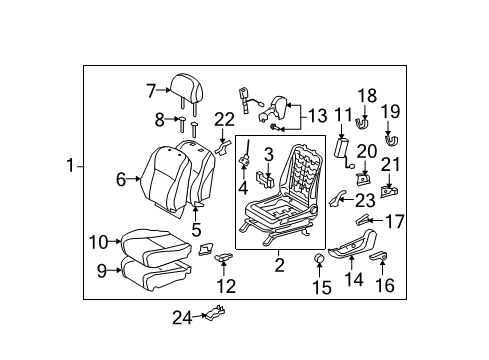 2009 Toyota Highlander Driver Seat Components Recliner Handle Diagram for 7252642020B1