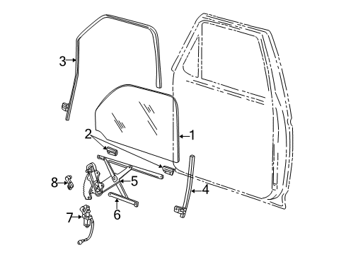 2004 Ford Explorer Sport Trac Front Door - Glass & Hardware Run Channel Diagram for 5L2Z3521547AAA