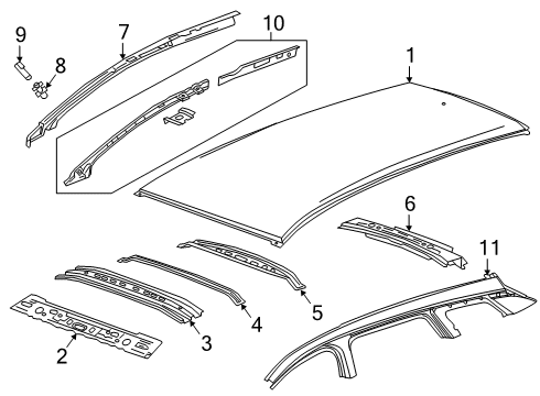 2019 Buick Regal TourX Roof & Components Inner Rail Diagram for 39152528