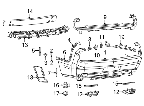 2019 Dodge Challenger Parking Aid Rear Bumper Cover Diagram for 68371809AA