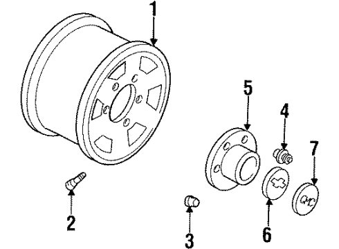 1994 GMC C1500 Wheels, Covers & Trim Wheel Rim Assembly 15X7Jj Styled 127.0 Bcd 5 Holes Diagram for 9591532