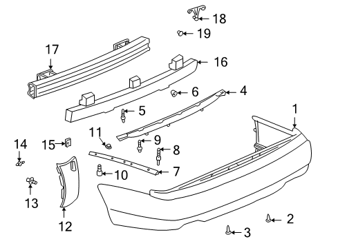 2001 Cadillac DeVille Rear Bumper Bumper Cover Stud Diagram for 11518342