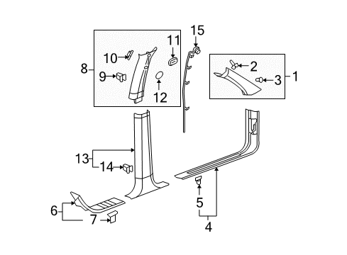 2007 Buick Rainier Automatic Temperature Controls Molding, Windshield Side Garnish Diagram for 15782063