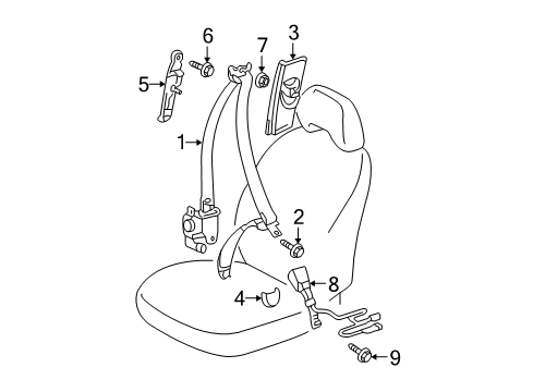 2009 Toyota Prius Seat Belt Adjuster Assy, Front Shoulder Belt Anchor Diagram for 73200AA020