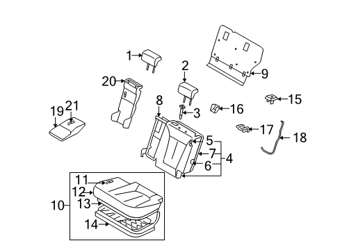 2009 Hyundai Santa Fe Second Row Seats 2Nd Seat Armrest Assembly, Left Diagram for 899000W500J4R