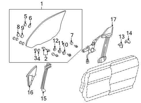 1998 Acura Integra Front Door Plate, Door Glass Stopper Diagram for 72245ST8000