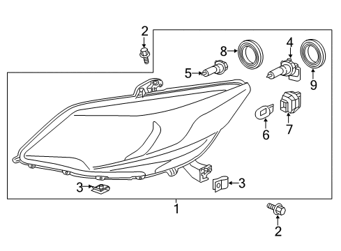 2014 Honda Civic Headlamps Headlight Assembly, Driver Side Diagram for 33150TS8A51