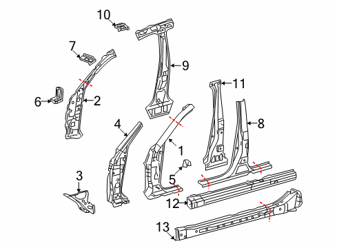 2009 Lexus LS460 Center Pillar & Rocker, Hinge Pillar Reinforcement Sub-Assy, Center Body Pillar, RH Diagram for 6103750060