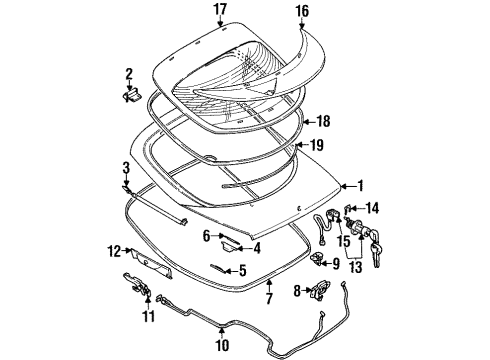 1996 Eagle Talon Lift Gate & Hardware, Rear Spoiler, Glass, Exterior Trim GROMMET-TAILGATE Molding Diagram for MB645307