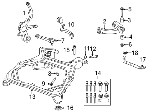 2009 Mercury Milan Front Suspension Components, Lower Control Arm, Upper Control Arm, Stabilizer Bar Support Bar Diagram for 3M8Z5874A