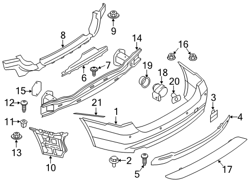 2016 BMW 335i GT xDrive Parking Aid Carrier, Bumper Rear Diagram for 51127294891