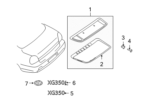 2005 Hyundai XG350 Exterior Trim - Trunk Lid MOULDING Assembly-Back Panel Diagram for 8737039530