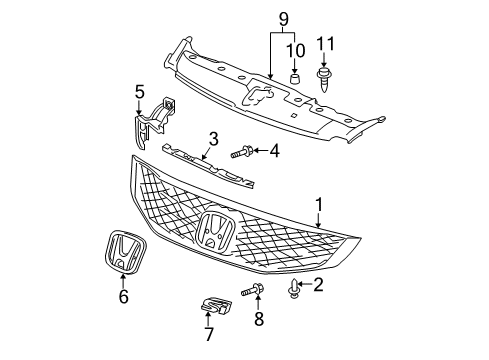 2011 Honda Civic Grille & Components Cover Assy., FR. Grille Diagram for 75150SVAA00