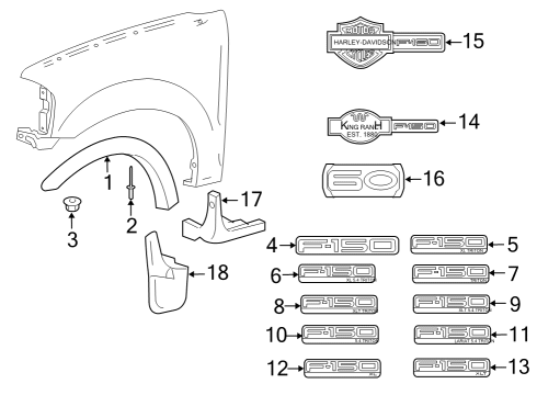 2008 Ford F-150 Exterior Trim - Fender Nameplate Diagram for 5L3Z16720B