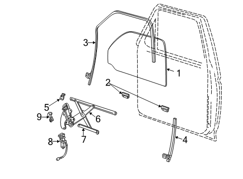1997 Ford Explorer Front Door - Glass & Hardware Regulator Diagram for F57Z7823200A