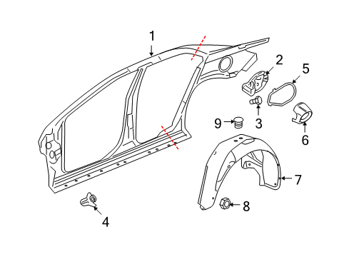 2007 Saturn Aura Quarter Panel & Components Housing-Fuel Tank Filler Pipe Diagram for 15852019