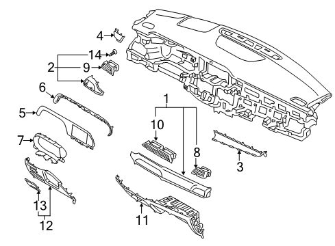 2021 Hyundai Palisade Cluster & Switches, Instrument Panel GARNISH Assembly-C/PAD Ctr, LH Diagram for 84790S8000XF1