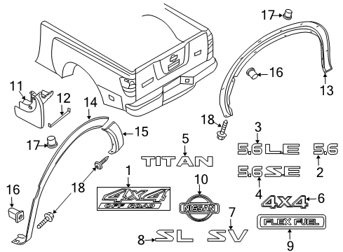 2012 Nissan Titan Exterior Trim - Pick Up Box Rear Emblem Diagram for 934957S200