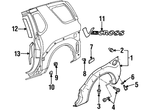1999 Isuzu VehiCROSS Exterior Trim - Quarter Panel Rubber, Cowl Seal Diagram for 8978086850