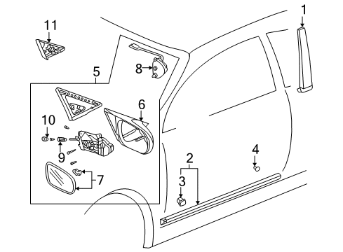 1997 Honda Civic Outside Mirrors, Exterior Trim Mirror Assembly, Driver Side Door (Frost White) (R.C.) Diagram for 76250S02A25ZC