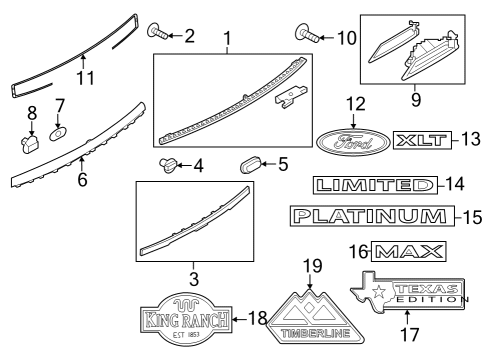 Exterior Trim - Lift Gate Upper Molding Diagram for JL1Z78423A20BB