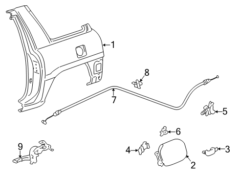 1998 Toyota RAV4 Fuel Door Cable Sub-Assy, Fuel Lid Lock Control Diagram for 7703542040